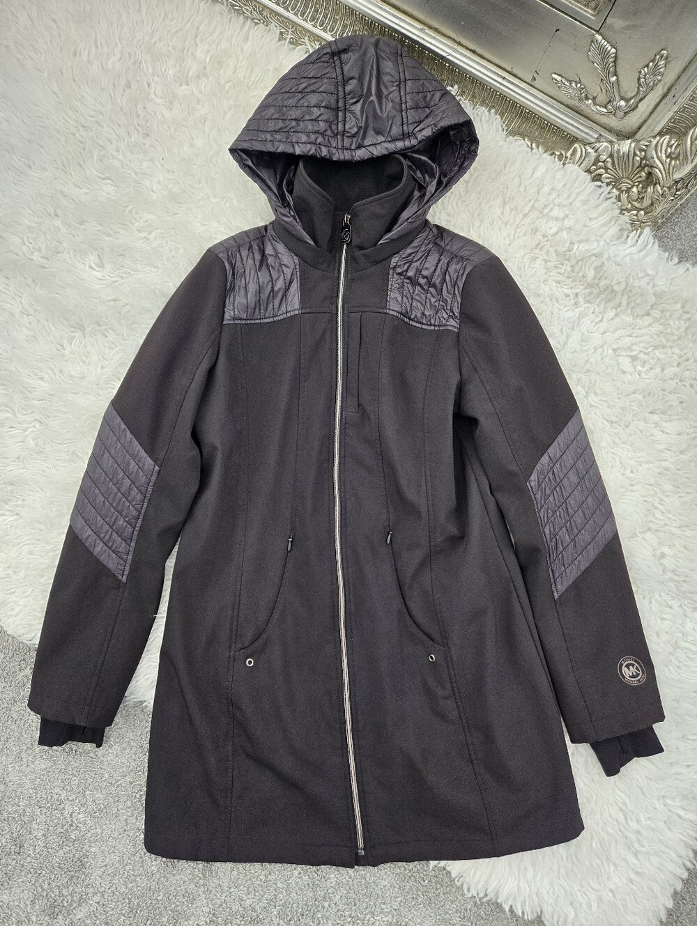 Michael Kors Mixed-Media Soft  Shell Hooded Jacket. Size small.